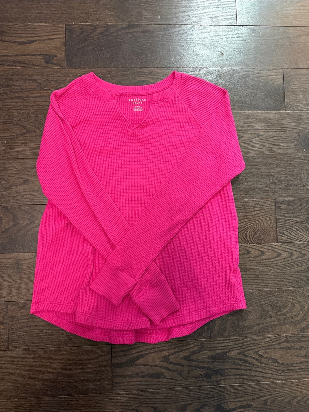American Eagle Outfitters Hot Pink V-Neck Waffle Knit Sweater